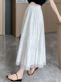 Midi Long Skirt Women White Skirt 2024 Mori Girl Style Sweet Crochet Lace Spring Summer High Waisted A-Line Pleated Skirts rok. 