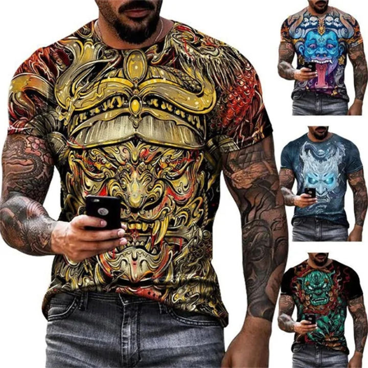 Chinese Lion And Dragon 3D Printed T Shirt Casual Chinese Style Short Sleeve Tees Tshirt Streetwear Loose Comfortable Top Male
