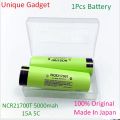 Panasonic NCR21700T Rechargeable 3.7V 5000mAh Li-ion Large Capacity Flat Top 15A 5C Tesla Car Battery for Powerbank LED Torch Electronic Devices Made In Japan. 
