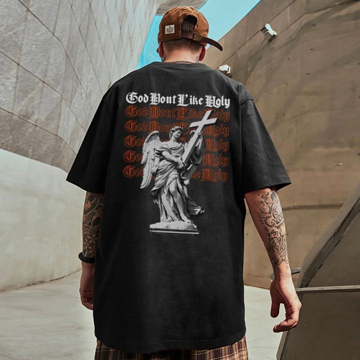Modern Creative Sculpture Print Men Cotton T-Shirts Personality Street Hip Hop Short Sleeve Trend Vintage O-Neck Mans Clothing