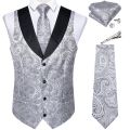 Pink Paisly Suit Vest Set 5 PCS Tuxedo Waistcoat And Tie Pocket Square Cufflinks Tie Clips For Wedding Mens Clothing Blazer Vest.
