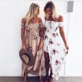 Women Off Shoulder Floral Print Boho Dress Women Beach Summer Dresses Ladies Strapless Long Maxi Dress Vestidos Female XS-5XL. 