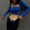 Autumn Women's T-shirt New Long Sleeves Casual Bodycon Crop Top Female T-shirts Brown Streetwear Fashion Slim Cropped Tops.