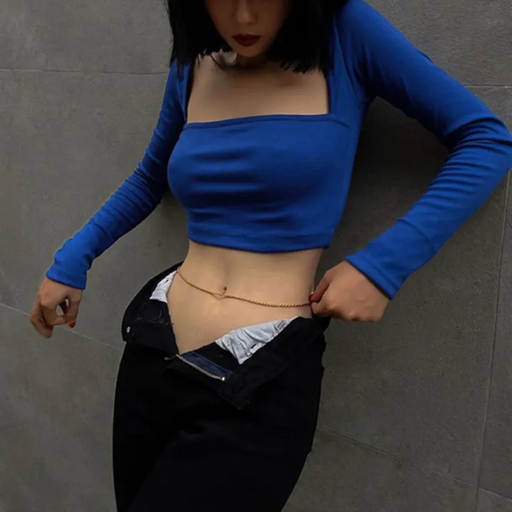 Autumn%20Women's%20T-shirt%20New%20Long%20Sleeves%20Casual%20Bodycon%20Crop%20Top%20Female%20T-shirts%20Brown%20Streetwear%20Fashion%20Slim%20Cropped%20Tops%20-%20Image%202