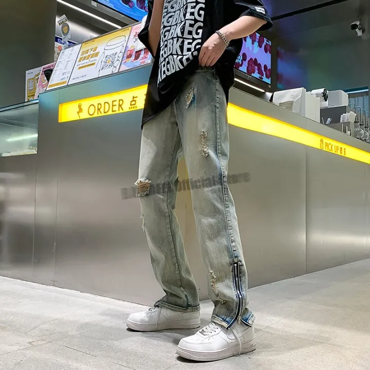 Side%20Slit%20Zipper%20Pierced%20Jeans%20Men's%20Straight%20Tube%20Micro%20Flared%20Pants%20Autumn%20American%20High%20Street%20Vibe%20Fashion%20Zipper%20Hem%20Jeans%20-%20Image%203