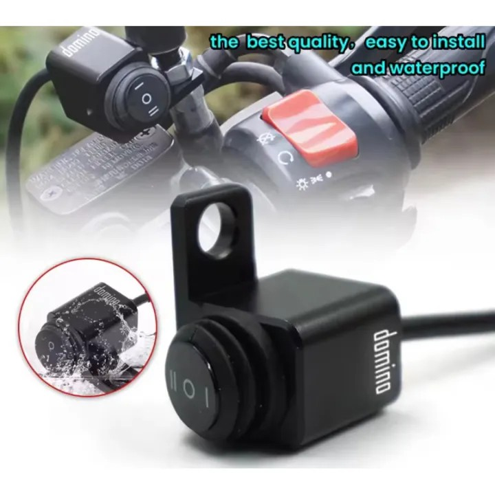 Domino 10mm Mirror Mount Motorcycle Headlight Hazard Brake Fog Lights ON-OFF-ON Switch (QTY: 1 pcs & 2 Pcs.)