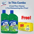 (Buy 2 Get 1 Free) Lizol Disinfectant Floor & Surface Cleaner 2 X 500ml Neem + Trix Lemon Dishwash Bar 300g Free.