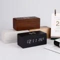 Wooden Digital Alarm Clock with Wireless Charging, LED Clock with Time, Date,Temperature, Desk Clocks for Office,Bedside Clock. 