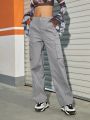 Women Fashion Flap Pocket Side Cargo Pants BF Baggy Wide Leg Hip Hop Sweatpants High Waist Casual Parachute Pants Mujer. 
