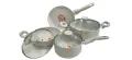 Kiam Non Stick 7 Pcs Cookware Set For Superior Release -1Pc Casserol, 1Pc Fry pan, 1Pc Karai and 1Pc Milk pan with 3 lids.