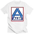 Aldi T shirt logo store Aldi supermarket redneck Cadi car park Products food purchase. 