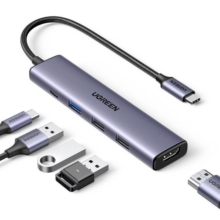 【Funny Bunny Toy Store】UGREEN Revodok 5-in-1 type-C Hub with 4K 100W PD, 3 USB-A Data Ports, USB C Hub Adapter for MacBook Pro/Air, iPad Pro, iMac, XPS, Thinkpad, Galaxy