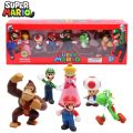 6pcs/set Super Mario Bros PVC Action Figure Toys Dolls Model Set Luigi Yoshi Donkey Kong Mushroom For Kids Birthday Gifts. 
