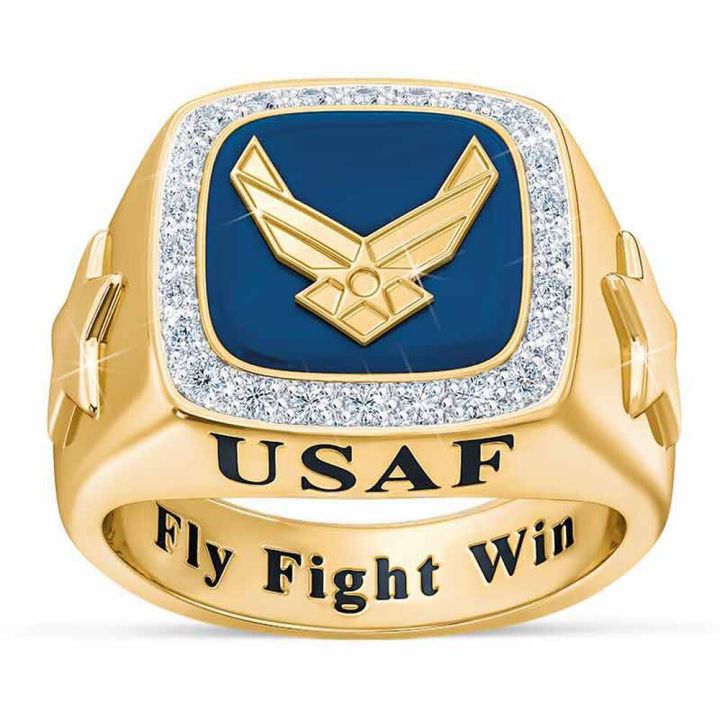United States Air Force Flight Gold Color Stainless Steel Ring for Men Cool Fashion Jewelry Anniversar Fly Hobbyist Gifts