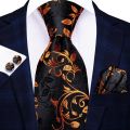Hi-tie Design Black Solid Dot Silk Wedding Tie For Men Hanky Cufflink Gift Men Necktie Gravata Set Fashion Business Dropshipping.