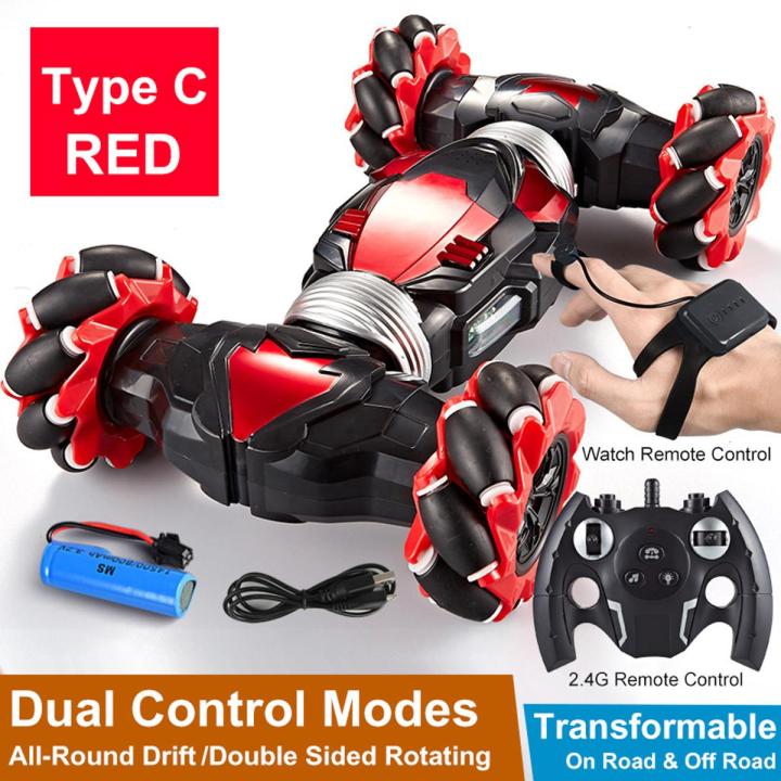 4WD 2.4GHz Remote Control Stunt Car Gesture Induction Twisting Off-Road Cars Vehicle 360 Degree Flip Double Sided Rotating Drift RC Toys With Light & Music - car toy