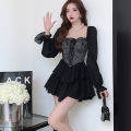 IELGY tie-dye irregular dress women's fashion waist western style dress. 