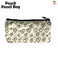 Pencil Bag/Pouch/ Mini Cosmetics Bag/Mobile Purse/Coin Pouch Canvas Fabric love design Mini Pouch White Color with Zipper for Fashionable Women & Girls. 