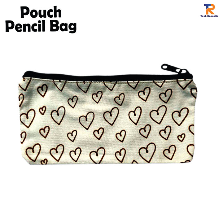 Pencil Bag/Pouch/ Mini Cosmetics Bag/Mobile Purse/Coin Pouch Canvas Fabric love design Mini Pouch White Color with Zipper for Fashionable Women & Girls