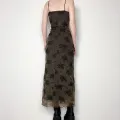 Elegant Floral Print Lace Mesh Maxi Dresses for Women Y2K Goth Vintage Bodycon Long Slip Dress Grunge Fairycore Party Dress. 