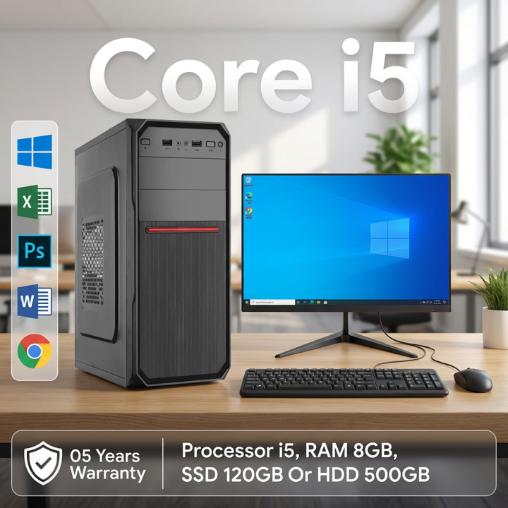 Full Desktop PC Intel Core i5 8GB RAM 120GB SSD or 500GB HDD 19 Inch Monitor 2GB Built in Graphics Gaming Computer