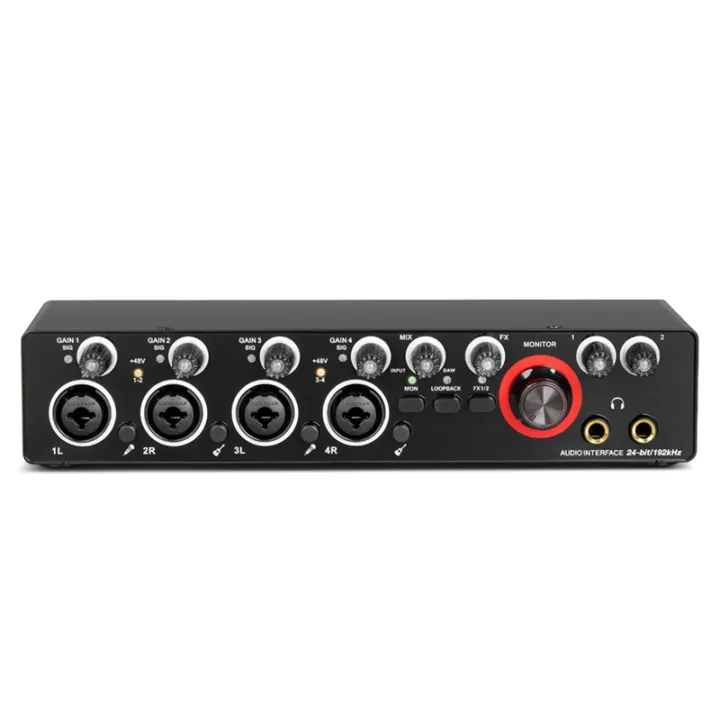 1Set Audio Interface Sound Card for Recording Professional 4 Channel +Loopback Monitor for Audio Equipment