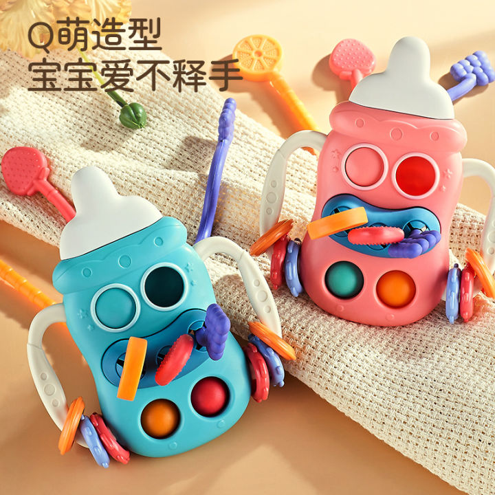 Infant toddler bottle pull-up toy for early education, stretchable grip training, fun finger pumping and soothing toys