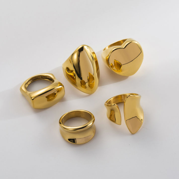 Chunky%20Rings%20Set%20Irregular%20Shape%20Gold%20Plated%20Rings%2018K%20PVD%20Stainless%20Steel%20Ring%20For%20Women%20-%20Image%205
