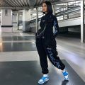 Gothic Butterfly Lightning Print Sweatpants Women Casual Baggy Sports Joggers High Waisted Trousers Black Cargo Pants BQ.