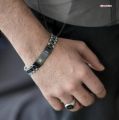 Stainless Steel Golden and Silver Coloured Crown Jubilee Bracelet for Men's Fashion Accessories. 