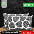 Cotton Cover With Cushion, Black & White (20"x12")_Set of 2.