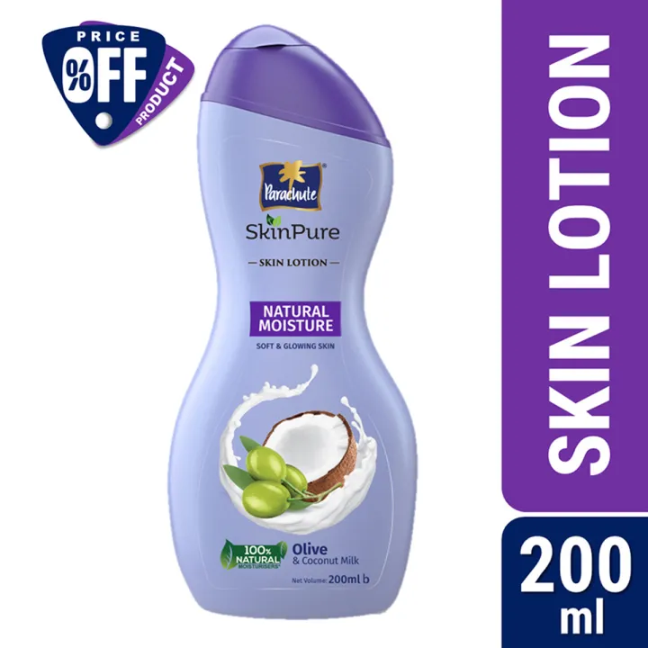 Parachute SkinPure Natural Moisture Body Lotion with Olive & Coconut MilkFor Soft, Glowing, Nourished Skin 100% Natural Moisturizers All Skin Types 200 ml