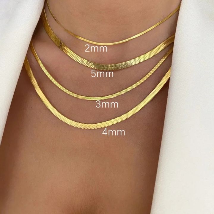 New%20Fashion%20Unisex%20Snake%20Chain%20Choker%20Necklace%20Stainless%20Steel%20Herringbone%202/3/4/5mm%20Gold%20Color%20Chain%20Necklace%20For%20Women%20Jewelry%20-%20Image%207