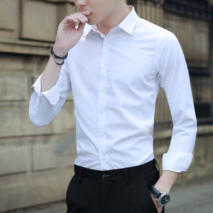 White Shirt Men's Long-sleeved Trend Business Slim Handsome Office Shirts Professional Formal Solid Plus Size Casual Shirt Tops