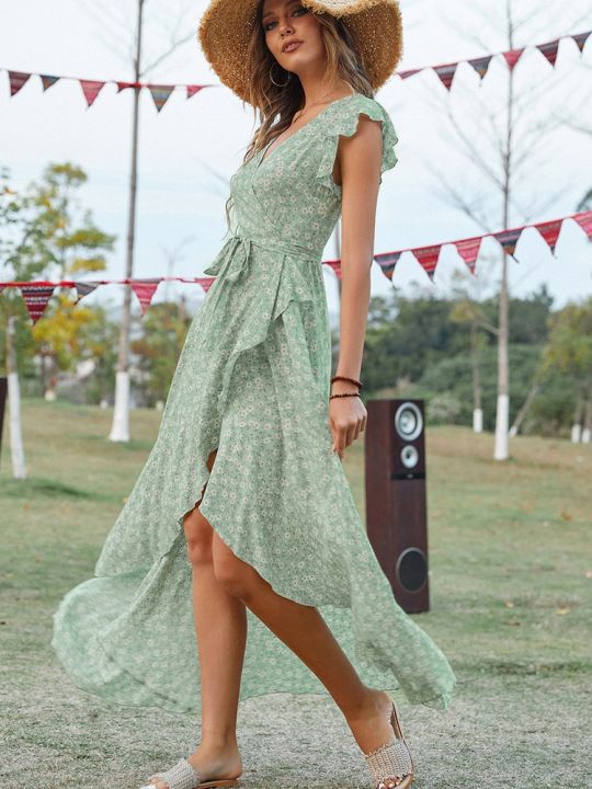 Summer%20Elegant%20Floral%20Long%20Dress%20Women%20Casual%20Bandage%20Irregular%20Slit%20Boho%20Beach%20Dress%20Fashion%20Green%20V%20Neck%20New%20In%20Dresses%202023%20-%20Image%206
