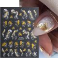 Gold Marble Blooming Ink Nail Art Stickers 3D Metallic Wave Stripes Line Geometric Manicure Nail Decals Adhesive Sliders Decors. 