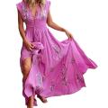 Elegant Vintage Women Maxi Dress Sleeveless V Neck Floral Print Large Hem Long Polyester Dress for Party Dating Daily.