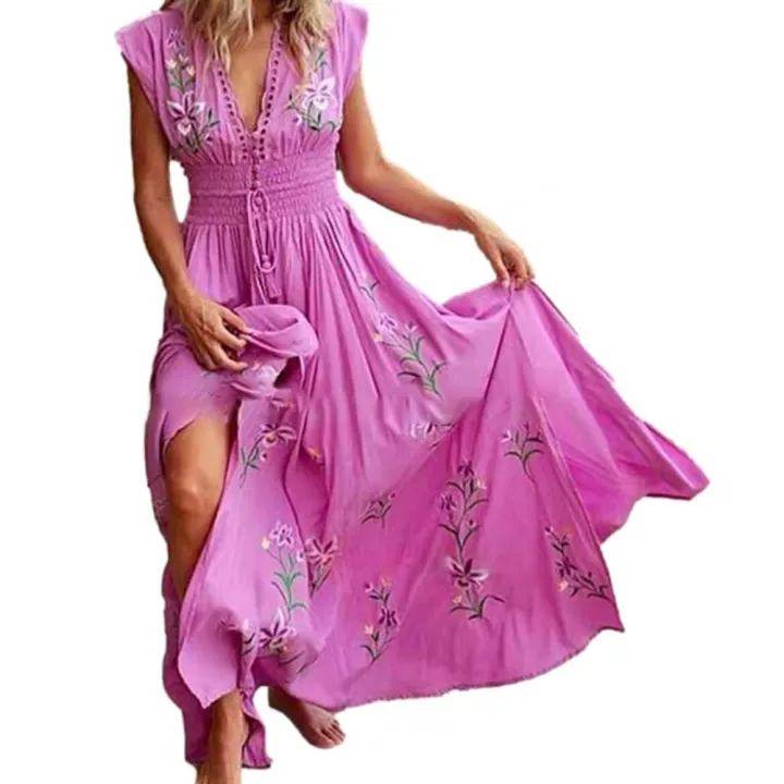 Elegant%20Vintage%20Women%20Maxi%20Dress%20Sleeveless%20V%20Neck%20Floral%20Print%20Large%20Hem%20Long%20Polyester%20Dress%20for%20Party%20Dating%20Daily%20-%20Image%204