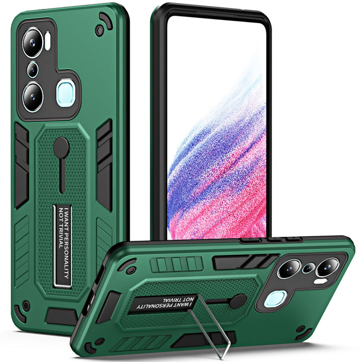 For Infinix Hot 20i X665E Phone Case Flexible Finger Ring Buckle Shockproof Hard PC Silicone Back Cover with Kickstand Bracket