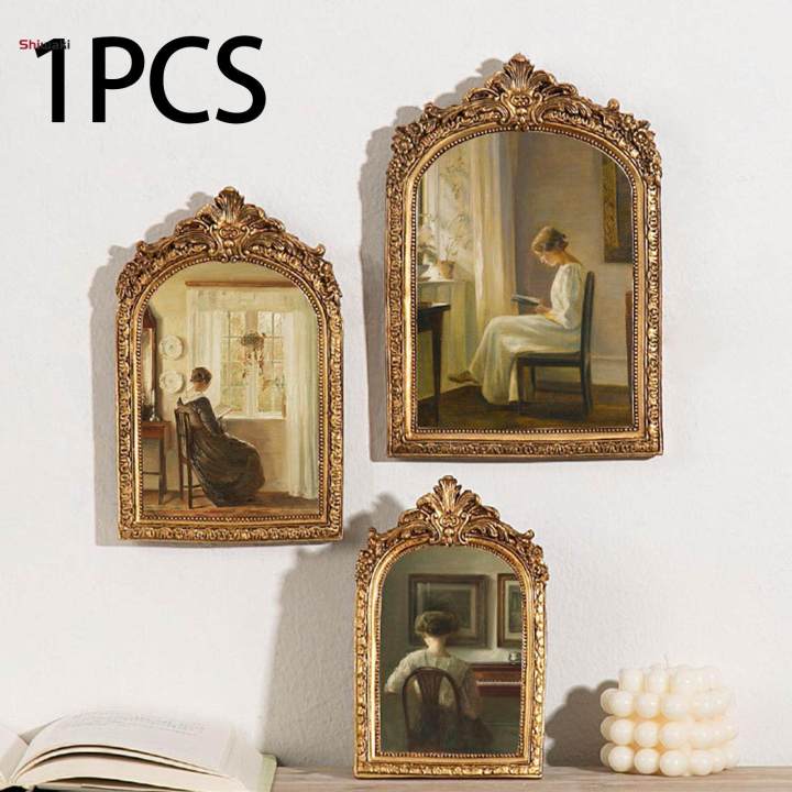 Antique Picture Frame Carved Photo Holder Oil Painting Frame Resin Photo Frame for Desktop Living S