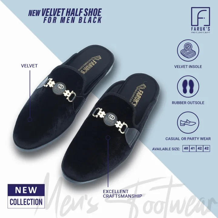 New%20Fashionable%20Velvet%20Half%20Shoe%20For%20Men%20Black%20-%20Image%202