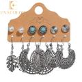 6Pair/Set Bohemian Earring Set Ethnic Style Carved Earrings. 