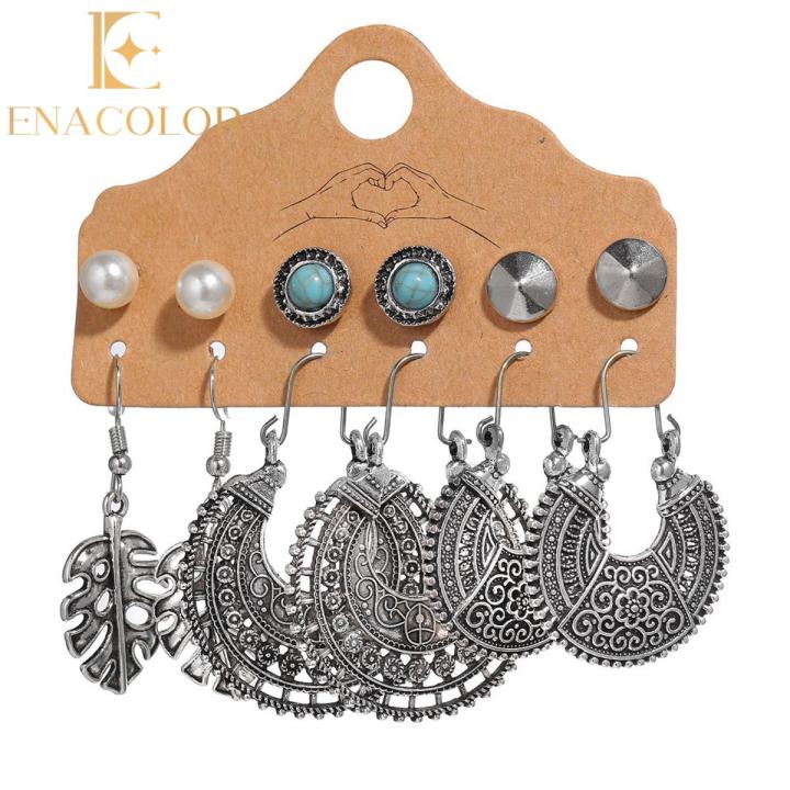 6Pair/Set Bohemian Earring Set Ethnic Style Carved Earrings