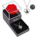 1set Hollow Zircon Love Necklace Female MOTHER'S Day Eternal Flower Artificial Flower Gift Box Jewelry Box.