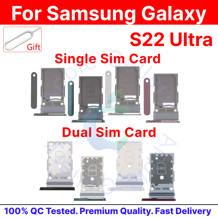 For Samsung Galaxy S22 Ultra Dual & Singel Sim Slot Card Tray Holder with Sim Ejector Pin Replacement Parts