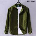 Premium Quality Band Collar Solid Olive Color Full Sleeve Shirt For Men - Shirt For Men.