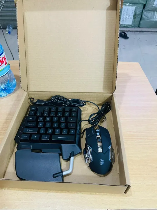 One-Handed Keyboard RGB Gaming Mouse + Gaming Keyboard Kit 35 Keys LED Left Hand Mini Keypad for Mobile Game