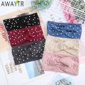 AWAYTR Women's Headbands Pearls Head Bands Knitted Turban Bandana Autumn Winter Elastic Hairband Warm Hair Accessories Headdress. 