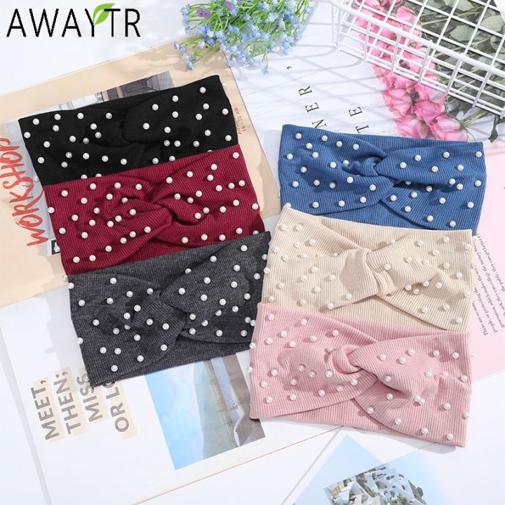 AWAYTR%20Women's%20Headbands%20Pearls%20Head%20Bands%20Knitted%20Turban%20Bandana%20Autumn%20Winter%20Elastic%20Hairband%20Warm%20Hair%20Accessories%20Headdress%20-%20Image%203