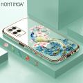 Hontinga for OPPO A54 / A54 2021 Back Cover + Free Lanyard Luxury 6D Plating Cartoon Peacock Side Pattern Case Soft Silicone Square Phone Cases.